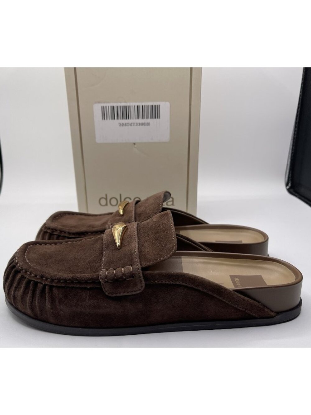Dolce Vita Jodero Mules Brown Suede Loafer Flats Gold Size 8 Womens